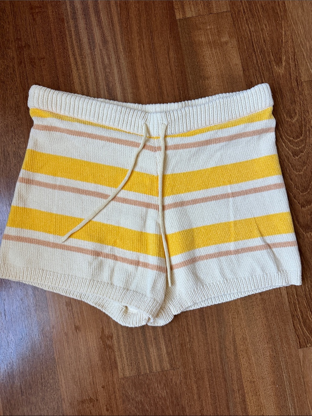 l*space Knit Stripe Drawstring Shorts - Cream, Yellow & Tan